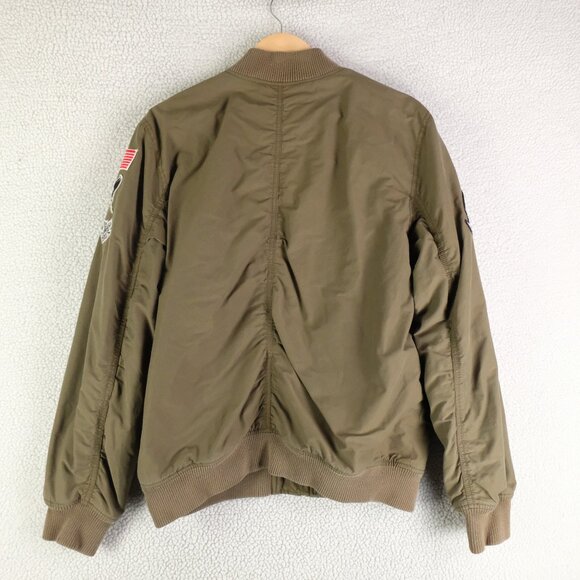 Gap Bomber Jacket Mens Medium Olive Green Patches Military Quilt Lined Retro - Picture 5 of 13